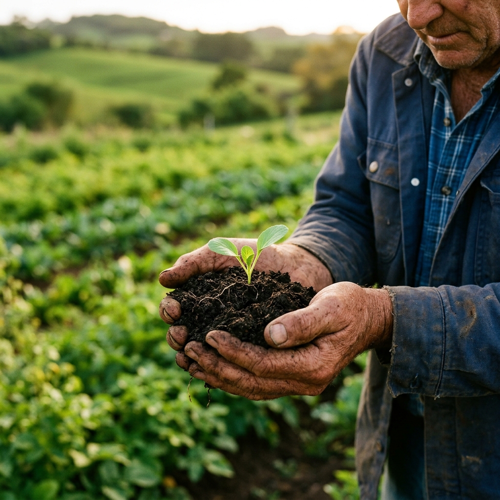 Farmer hands with seedling